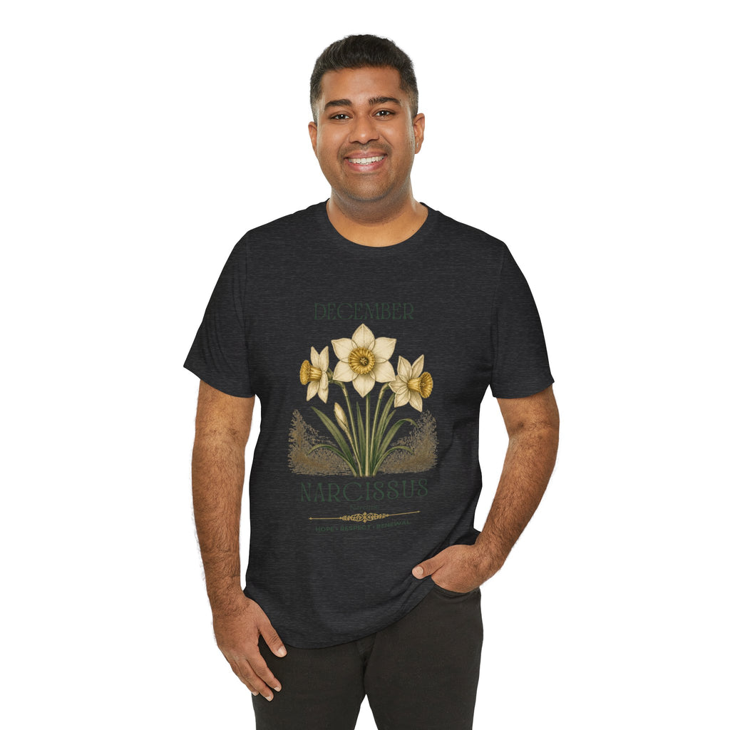 December Birth Flower Tee | Narcissus & Holly Celestial Design | Birthday Gift