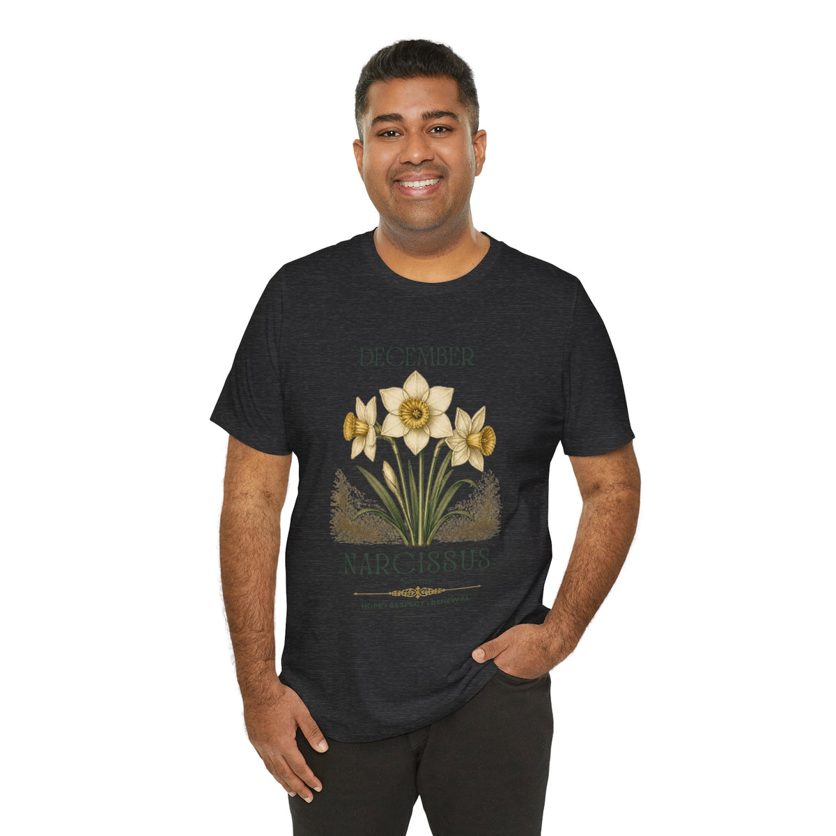 December Birth Flower Tee | Narcissus & Holly Celestial Design | Birthday Gift