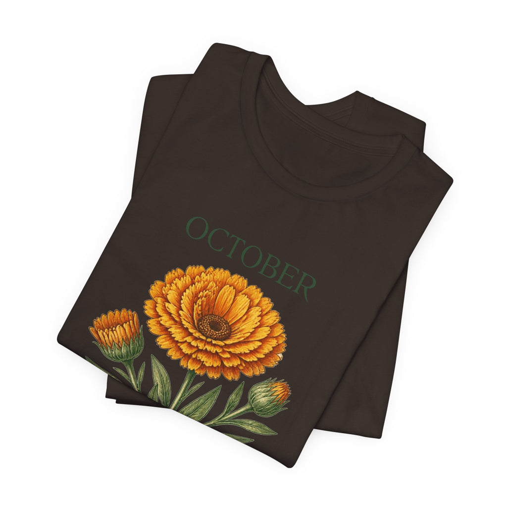October Birth Flower Tee | Marigold & Cosmos Celestial Design | Birthday Gift