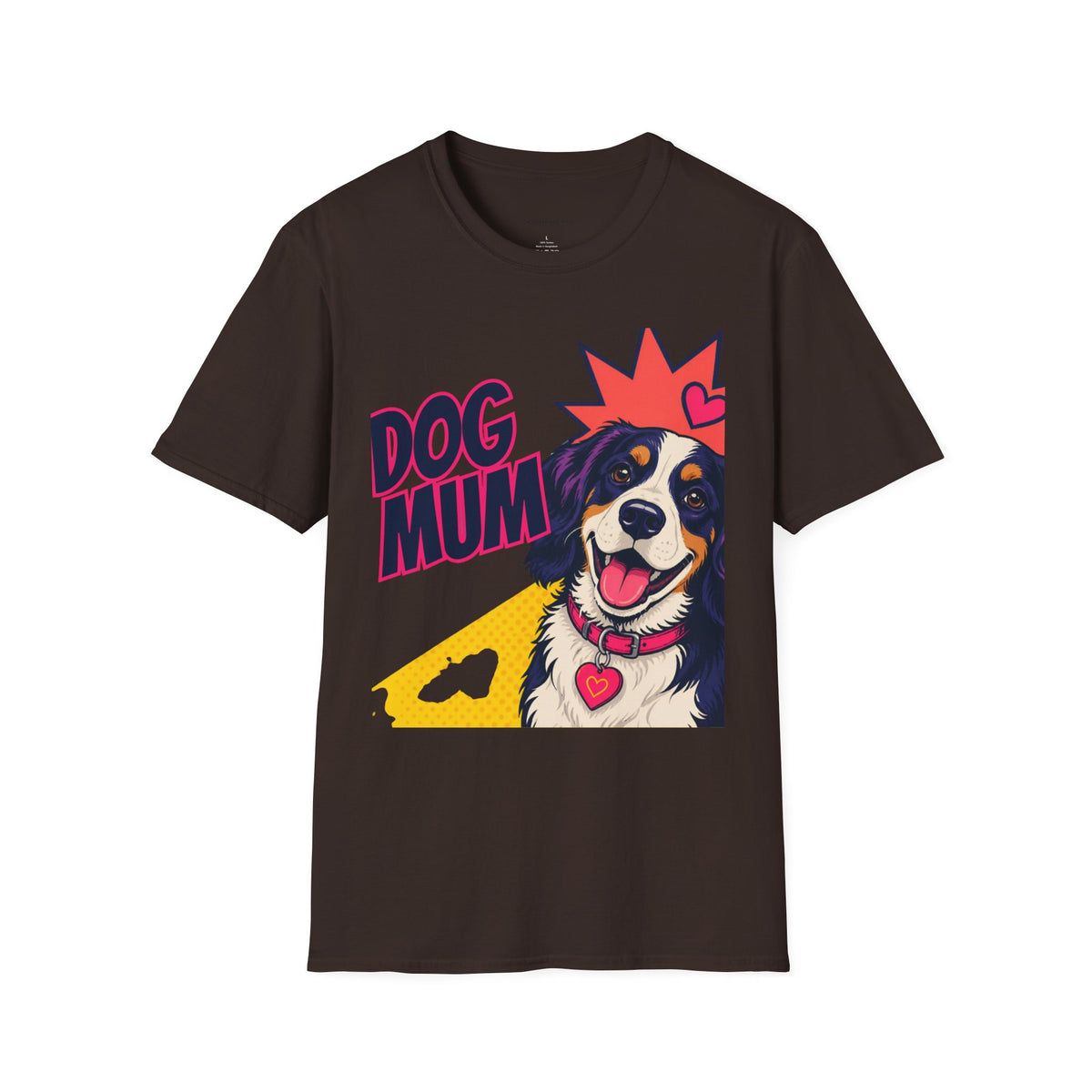 Dog Mum Pop Art T-Shirt | Happy Dog Portrait, Heart Collar