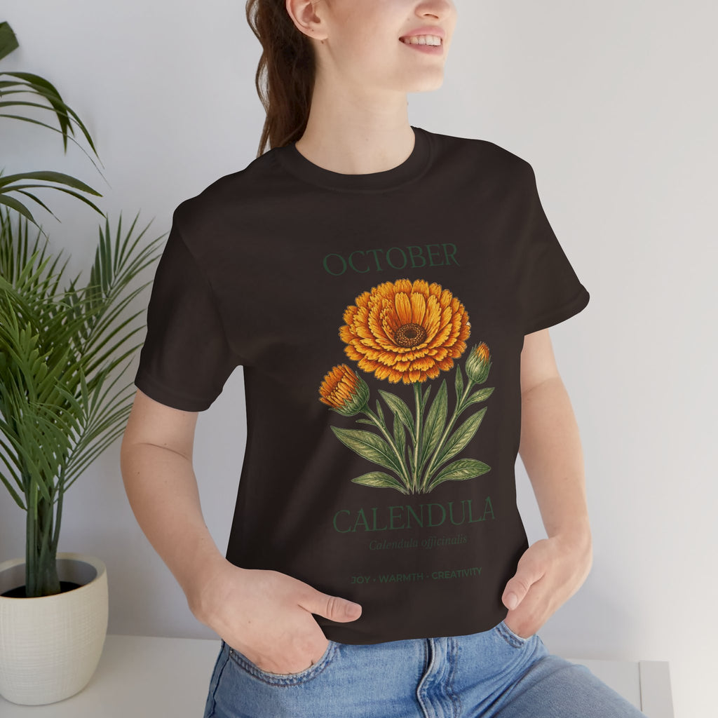 October Birth Flower Tee | Marigold & Cosmos Celestial Design | Birthday Gift