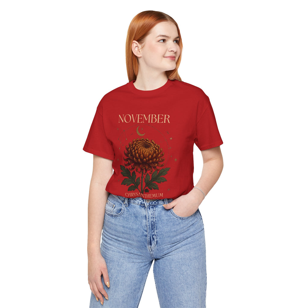 November Birth Flower Chrysanthemum Tee — Floral Birth Month T-Shirt