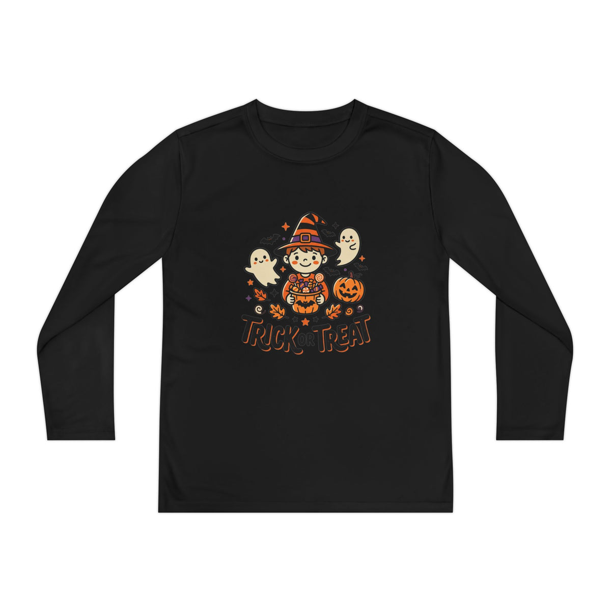 Trick or Treat Witch Kid Long Sleeve Shirt | Halloween Ghosts Pumpkins