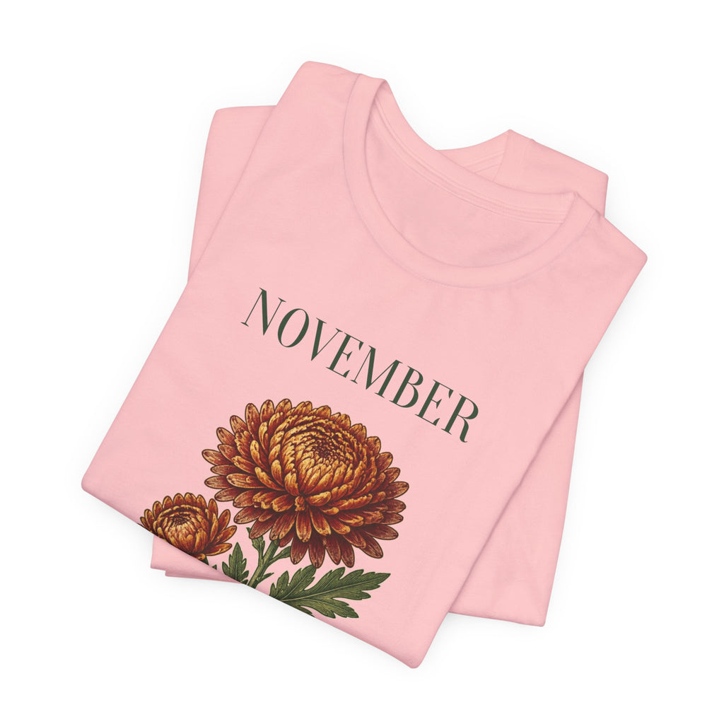 November Birth Flower Tee | Chrysanthemum Celestial Design | Birthday Gift