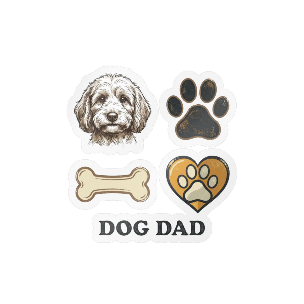 Dog Dad paw, bone and dog face kiss-cut vinyl decal | Sticker