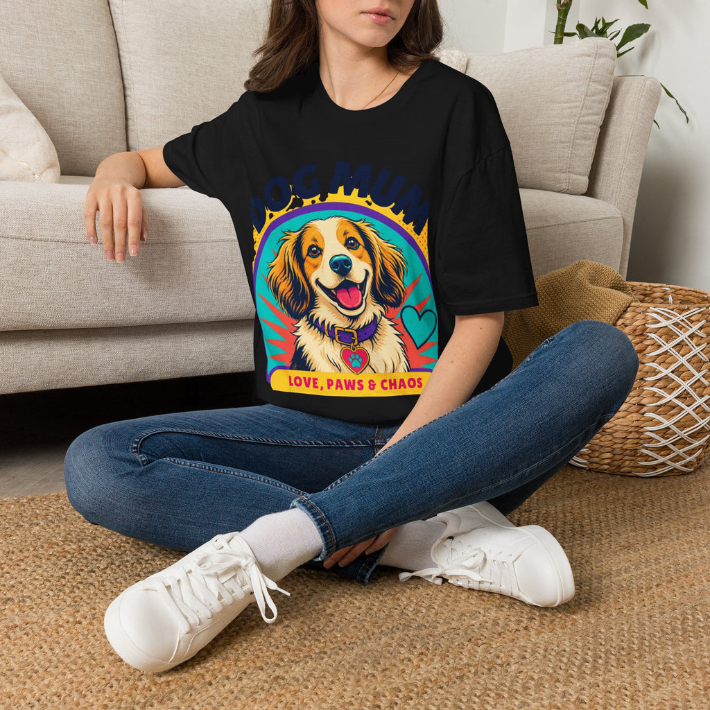 Dog Mum T-Shirt | Cute Happy Dog Illustration, Love Paws & Chaos