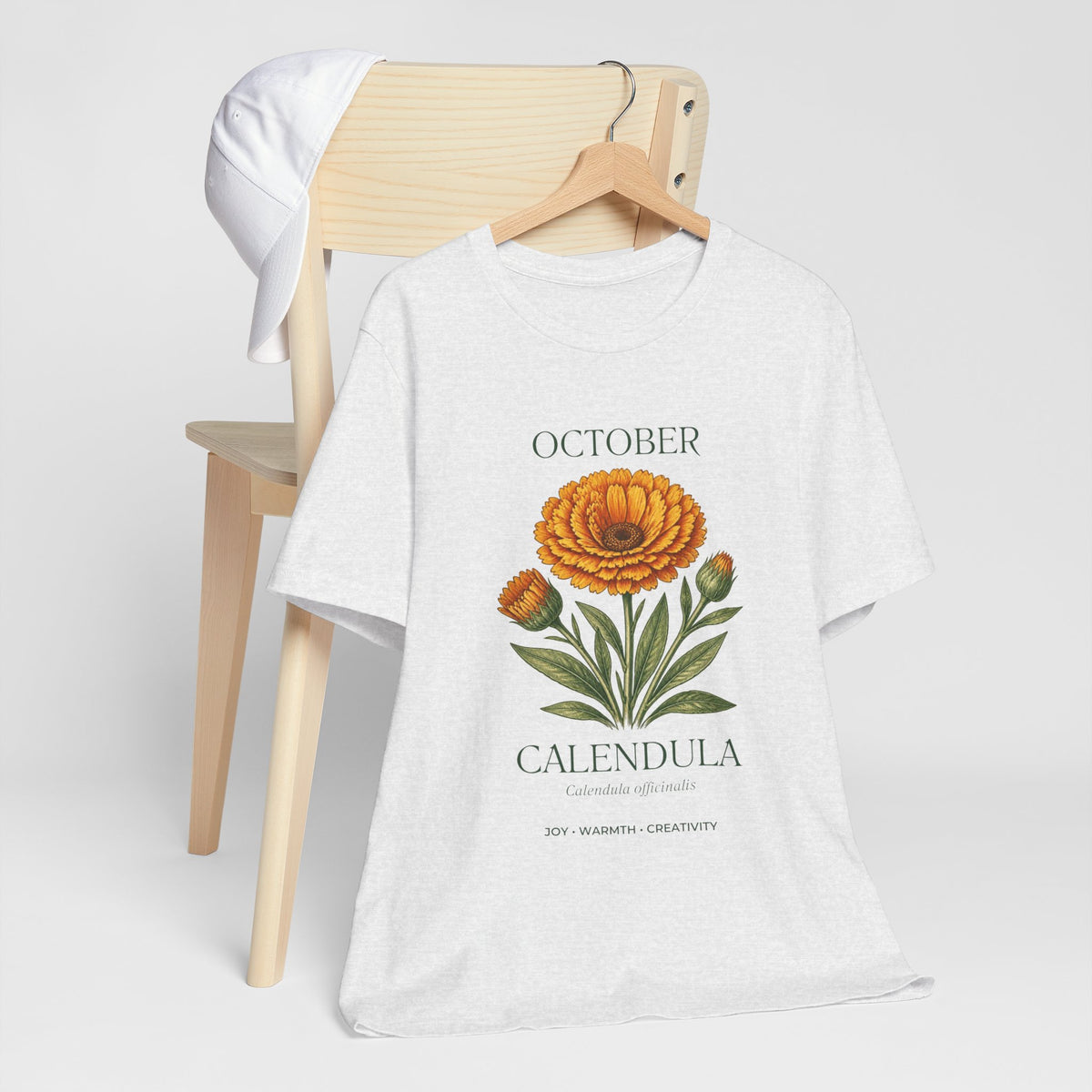 October Birth Flower Tee | Marigold & Cosmos Celestial Design | Birthday Gift