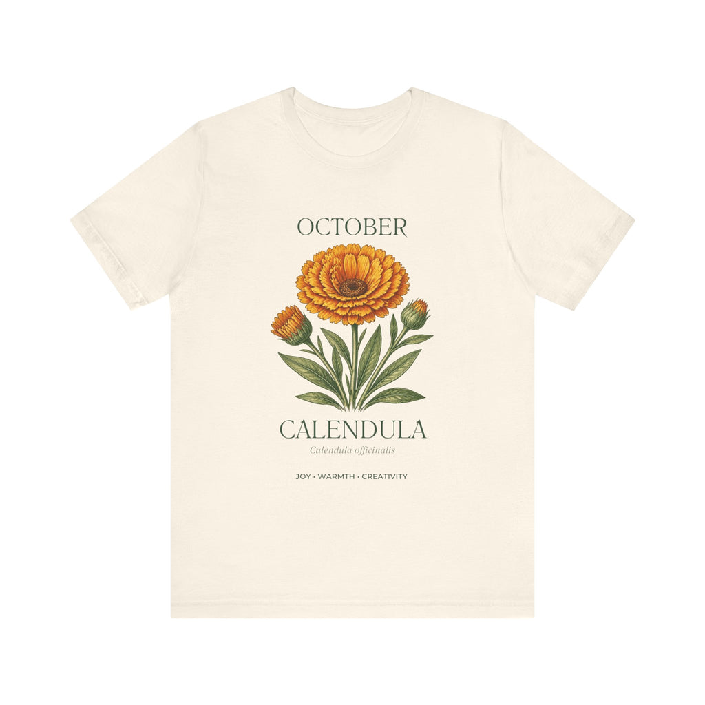 October Birth Flower Tee | Marigold & Cosmos Celestial Design | Birthday Gift