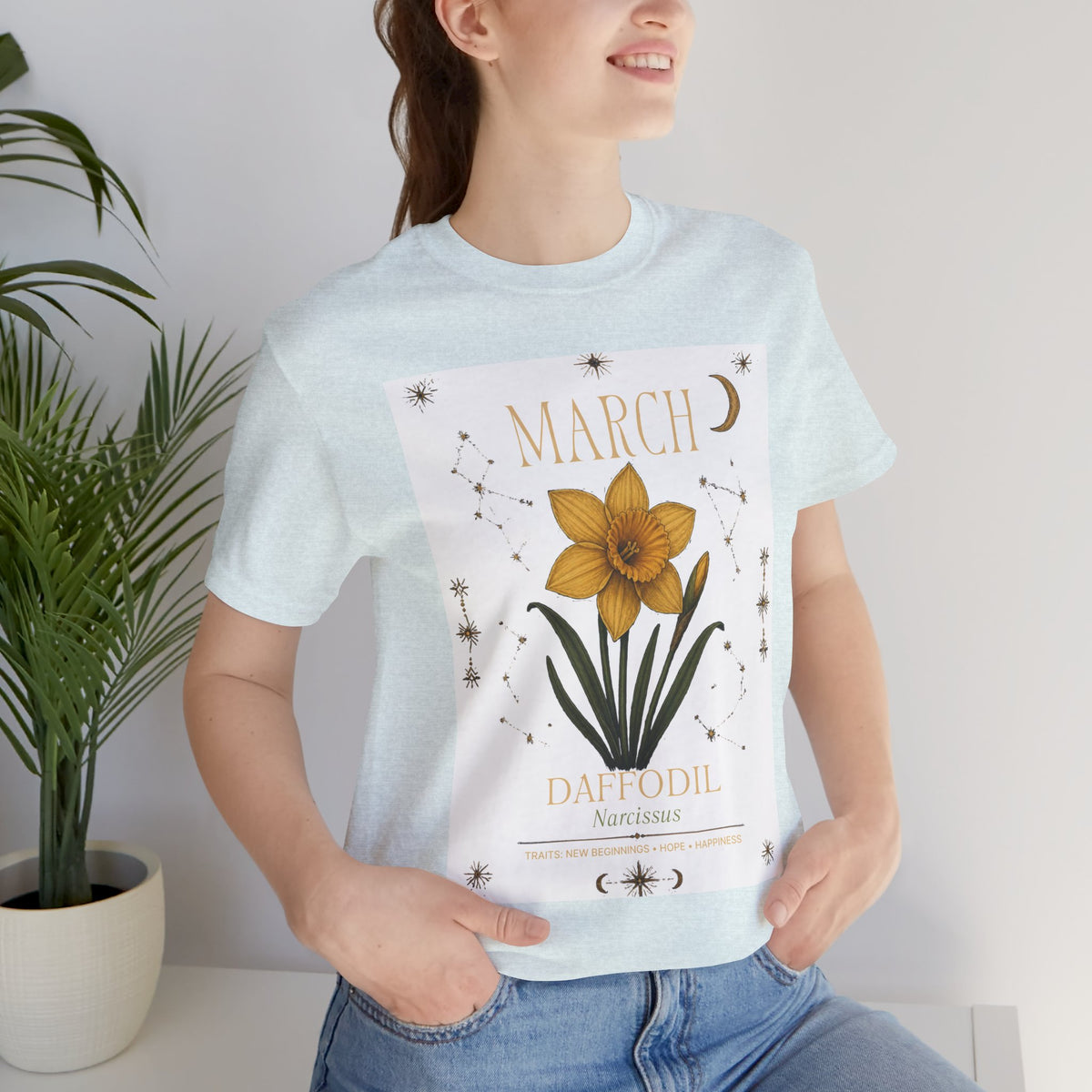 March Zodiac/Celestial aesthetics with birth flower — Birth Month Flower Tee