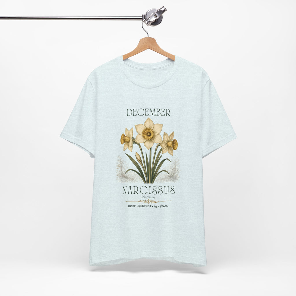 December Birth Flower Tee | Narcissus & Holly Celestial Design | Birthday Gift