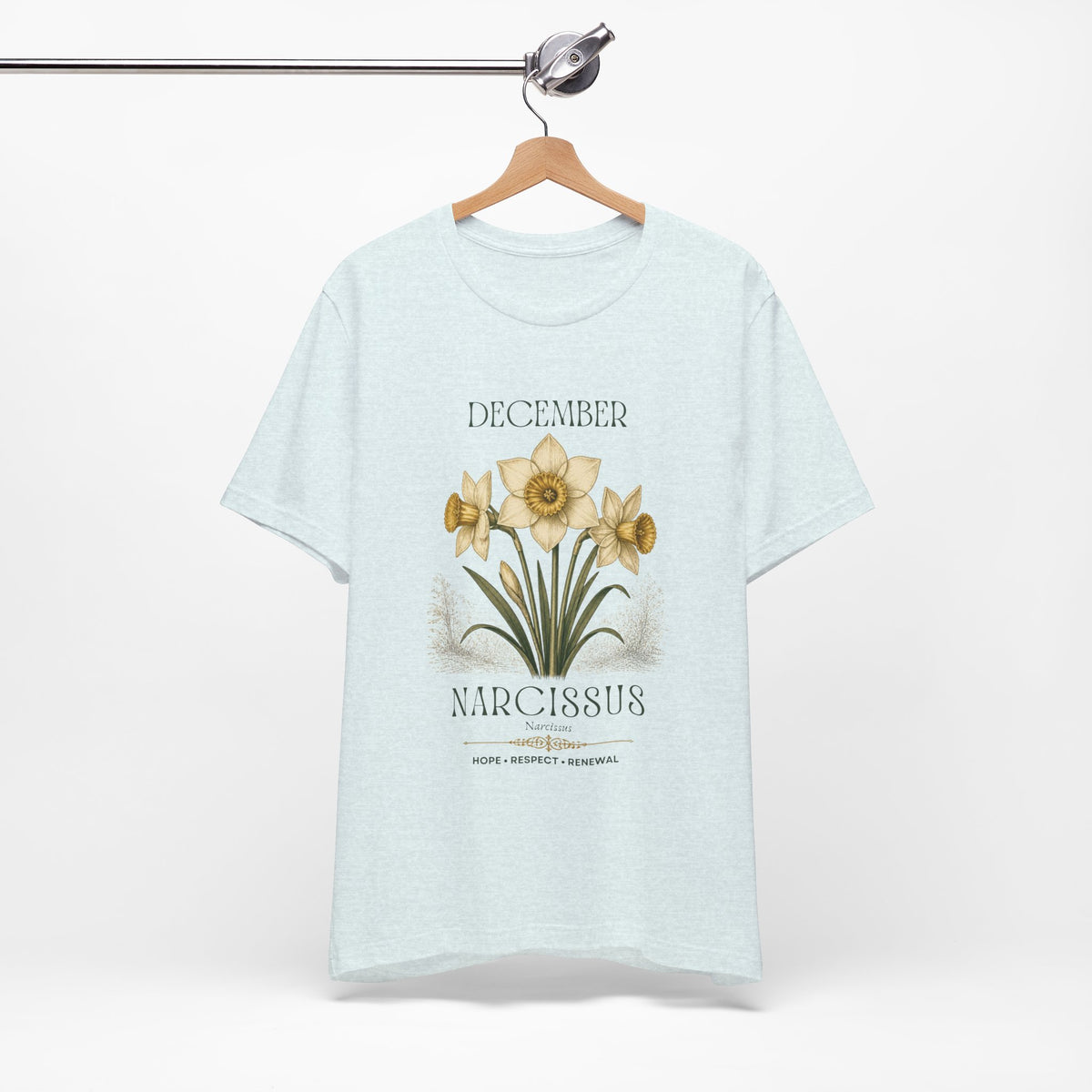 December Birth Flower Tee | Narcissus & Holly Celestial Design | Birthday Gift