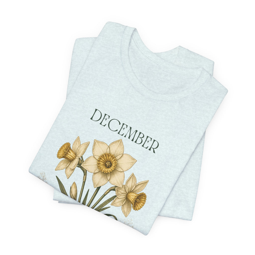 December Birth Flower Tee | Narcissus & Holly Celestial Design | Birthday Gift