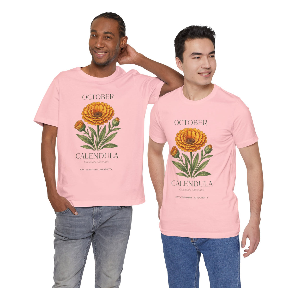 October Birth Flower Tee | Marigold & Cosmos Celestial Design | Birthday Gift