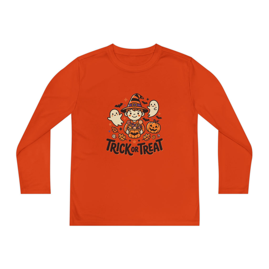 Trick or Treat Witch Kid Long Sleeve Shirt | Halloween Ghosts Pumpkins
