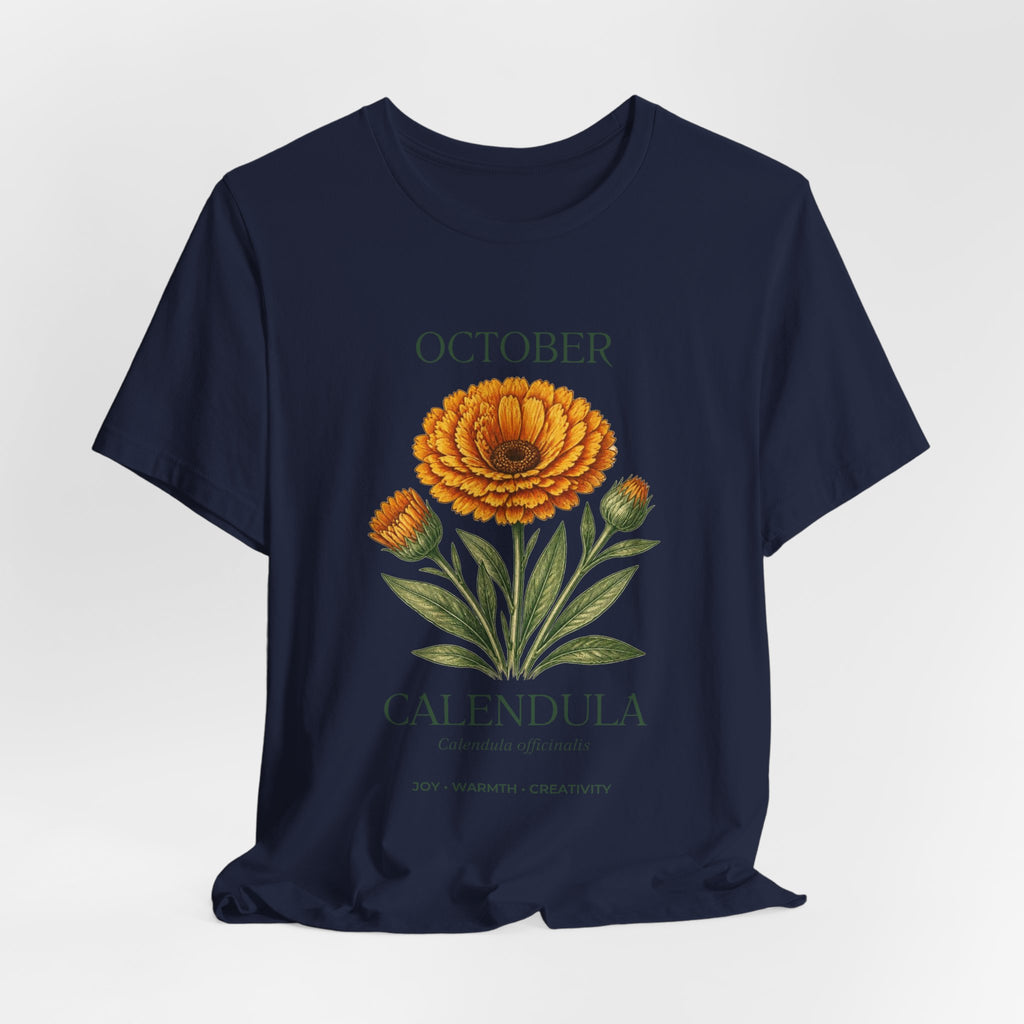 October Birth Flower Tee | Marigold & Cosmos Celestial Design | Birthday Gift