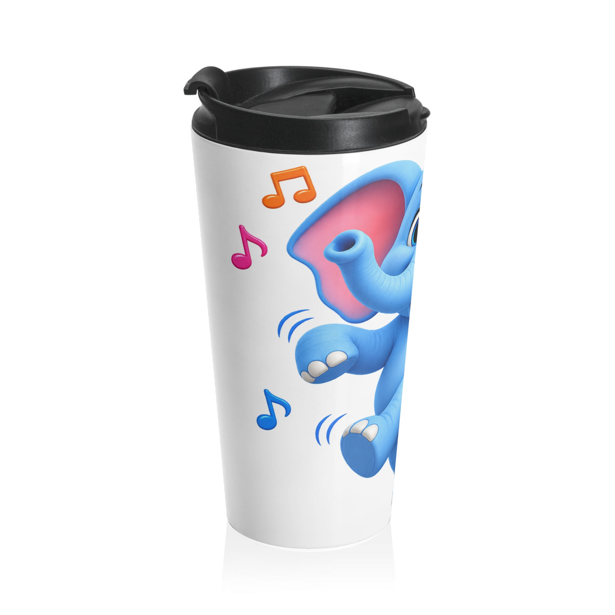 Cute Blue Elephant Stainless Steel Travel Mug – Kids’ Musical Safari Tumbler