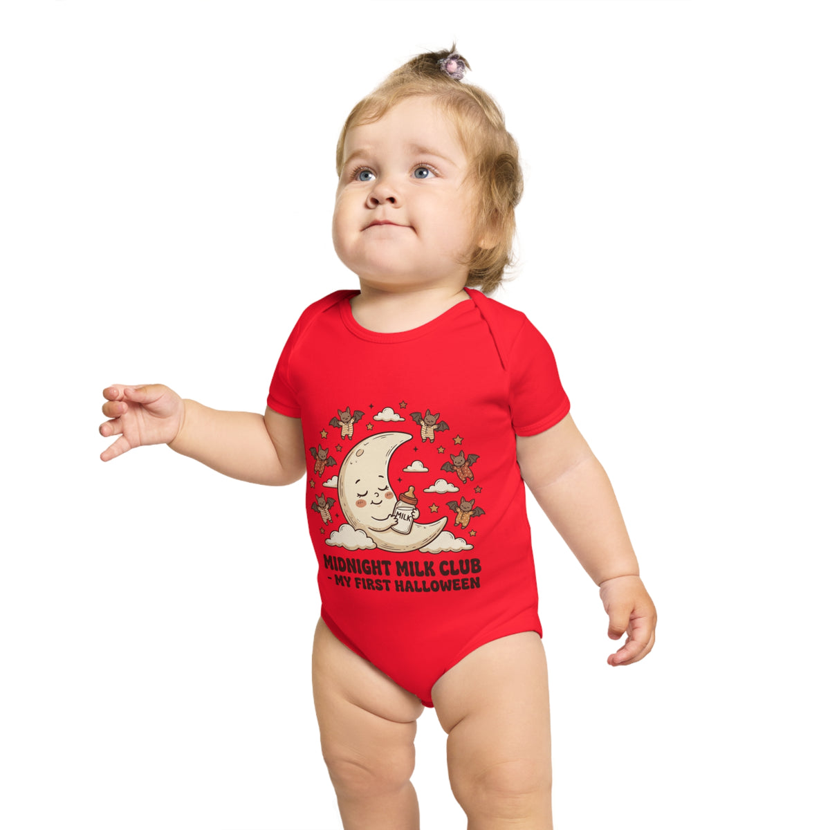 Halloween Baby Bodysuit — "Midnight Milk Club: My First Halloween" Cute Moon & Cupcake Infant One-Piece