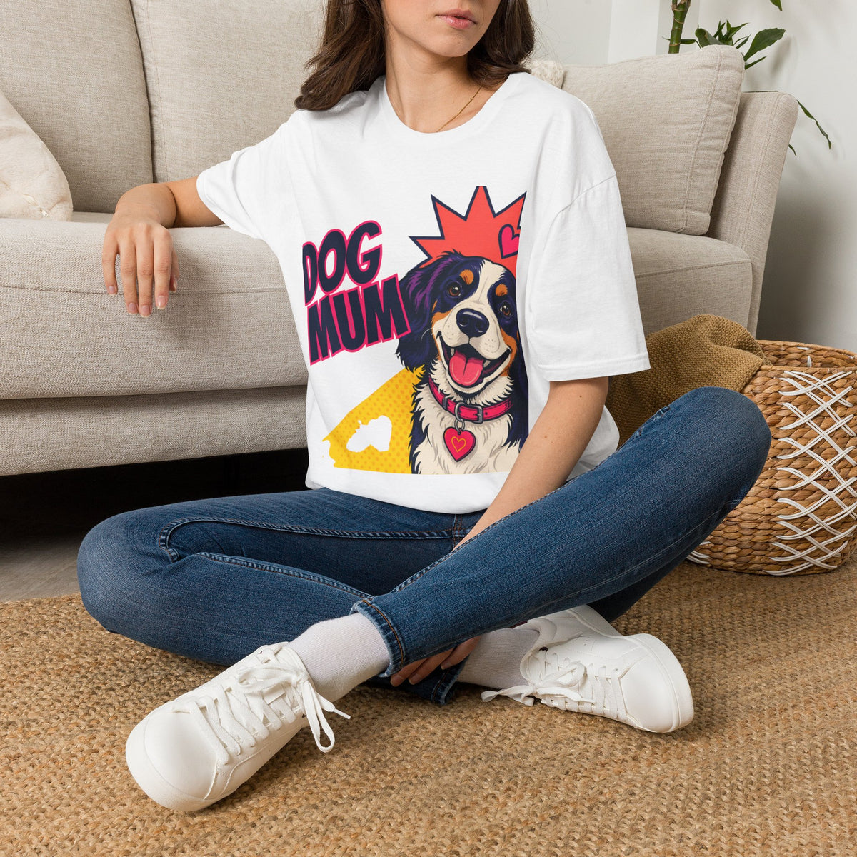 Dog Mum Pop Art T-Shirt | Happy Dog Portrait, Heart Collar