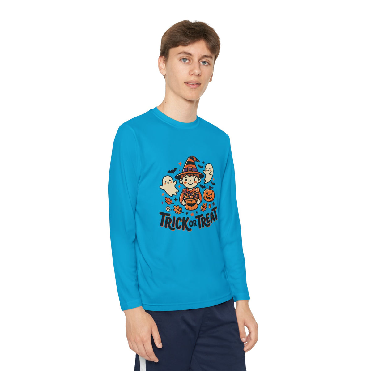 Trick or Treat Witch Kid Long Sleeve Shirt | Halloween Ghosts Pumpkins