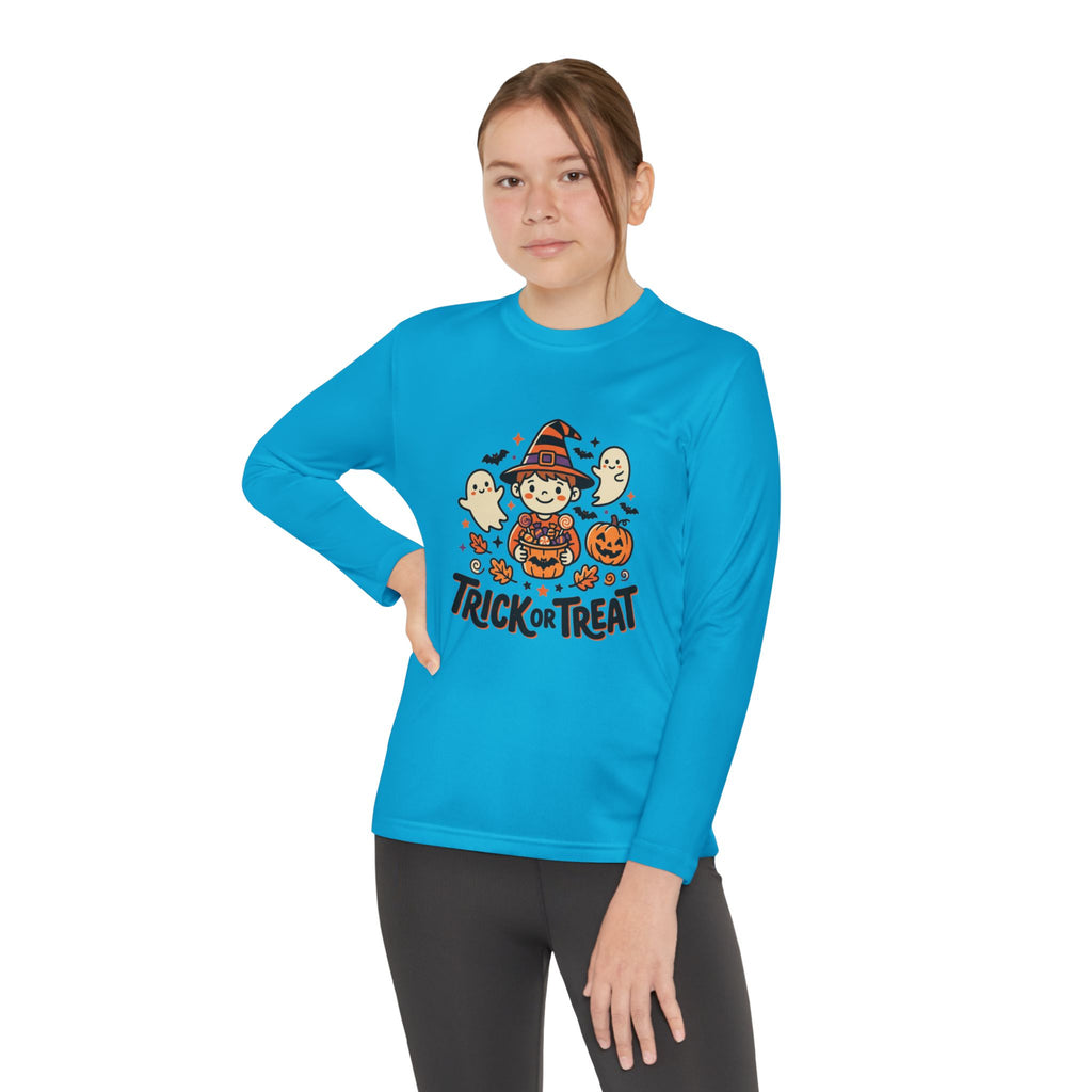 Trick or Treat Witch Kid Long Sleeve Shirt | Halloween Ghosts Pumpkins