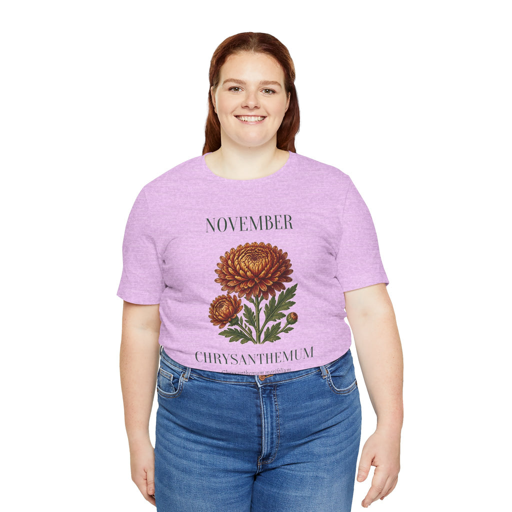 November Birth Flower Tee | Chrysanthemum Celestial Design | Birthday Gift