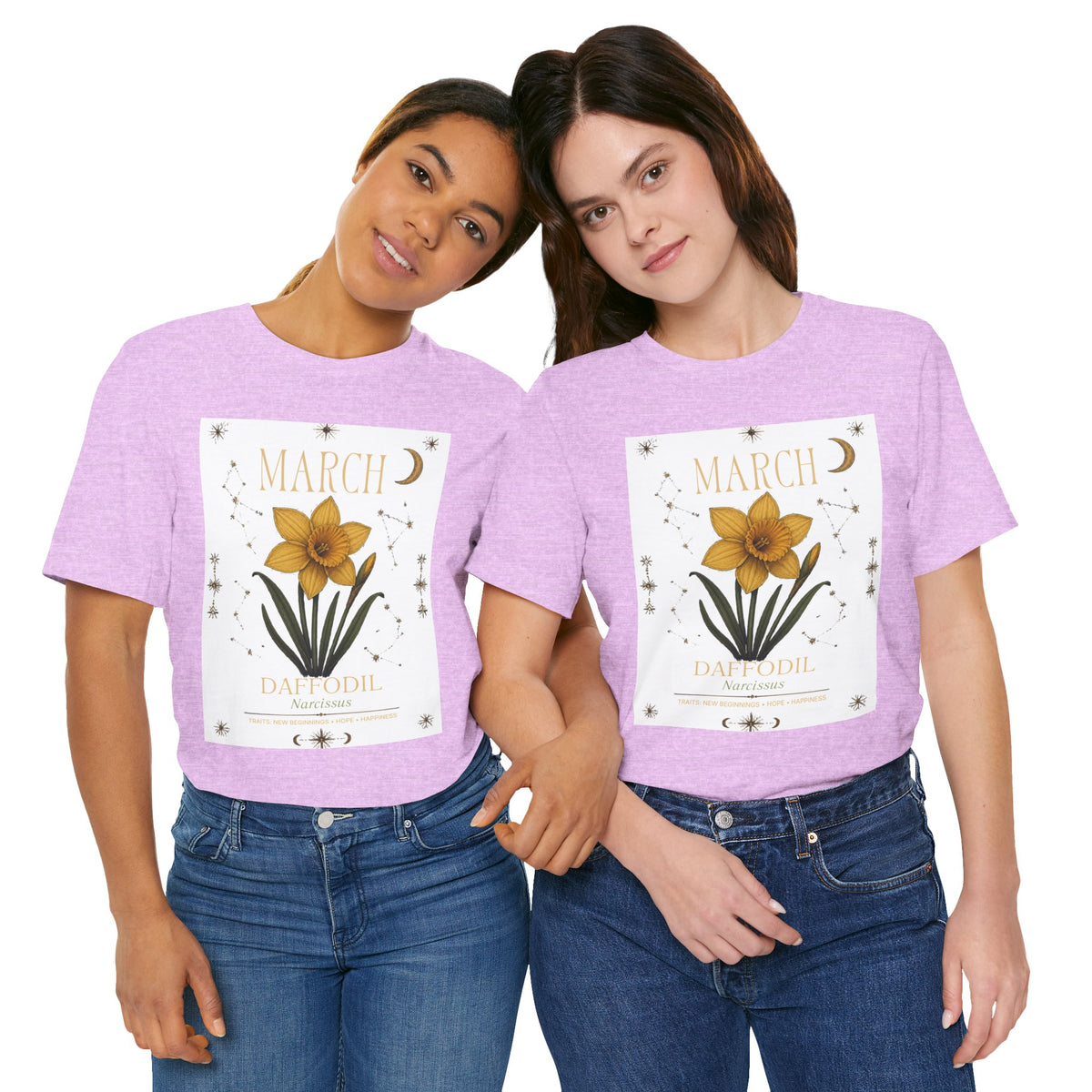 March Zodiac/Celestial aesthetics with birth flower — Birth Month Flower Tee