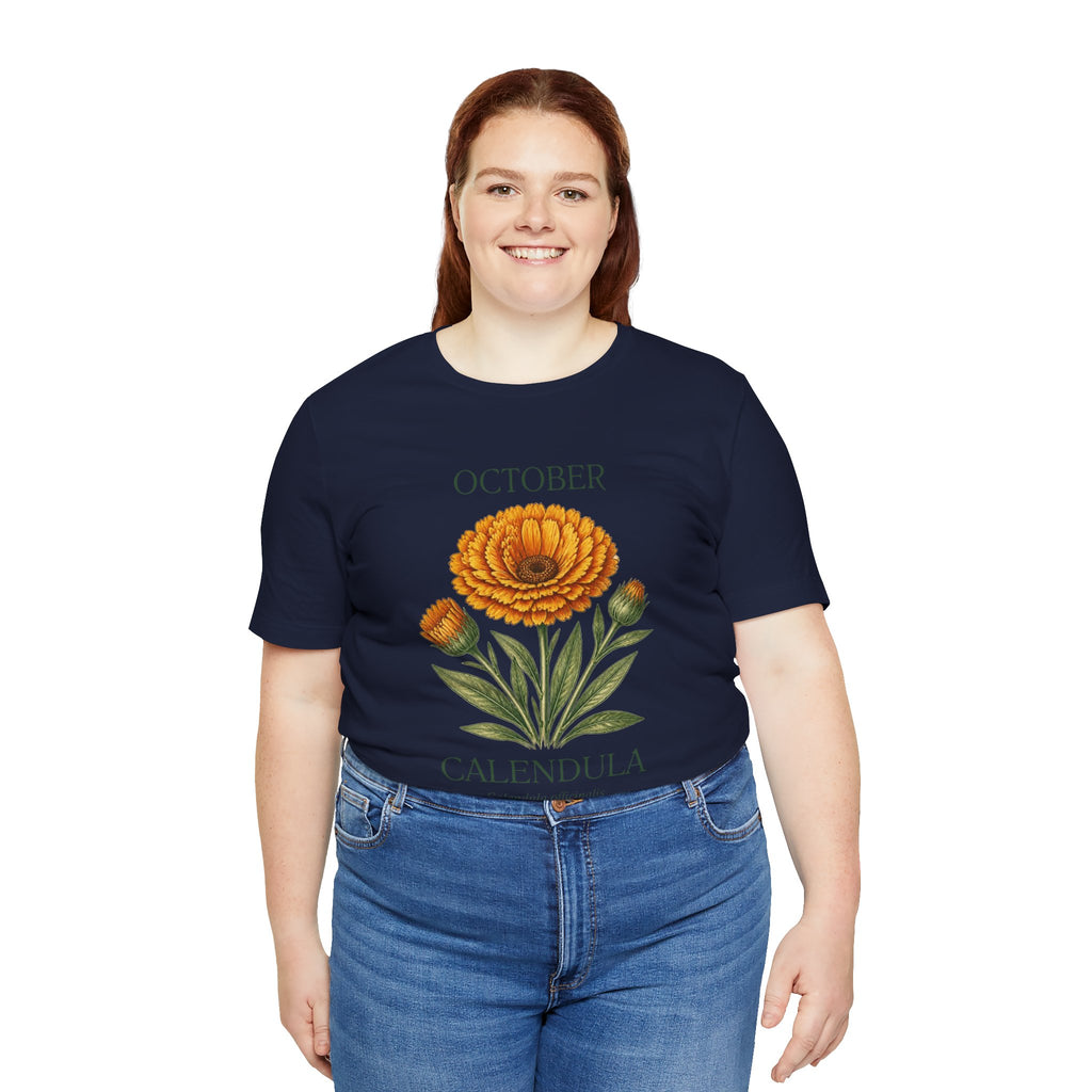 October Birth Flower Tee | Marigold & Cosmos Celestial Design | Birthday Gift