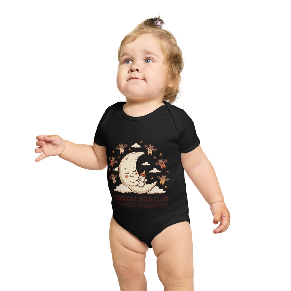 Halloween Baby Bodysuit — "Midnight Milk Club: My First Halloween" Cute Moon & Cupcake Infant One-Piece