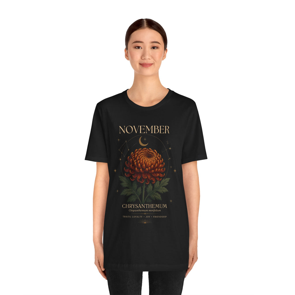 November Birth Flower Chrysanthemum Tee — Floral Birth Month T-Shirt