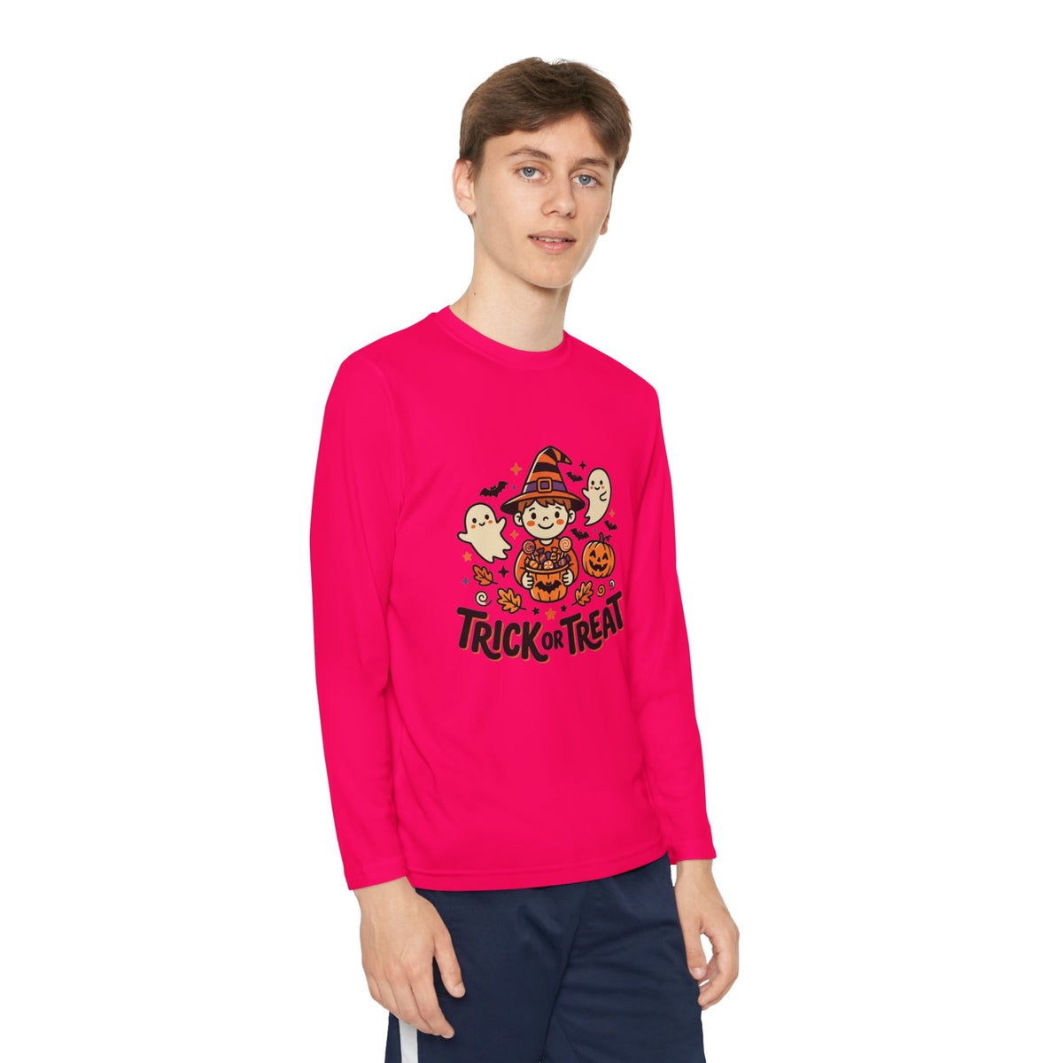 Trick or Treat Witch Kid Long Sleeve Shirt | Halloween Ghosts Pumpkins