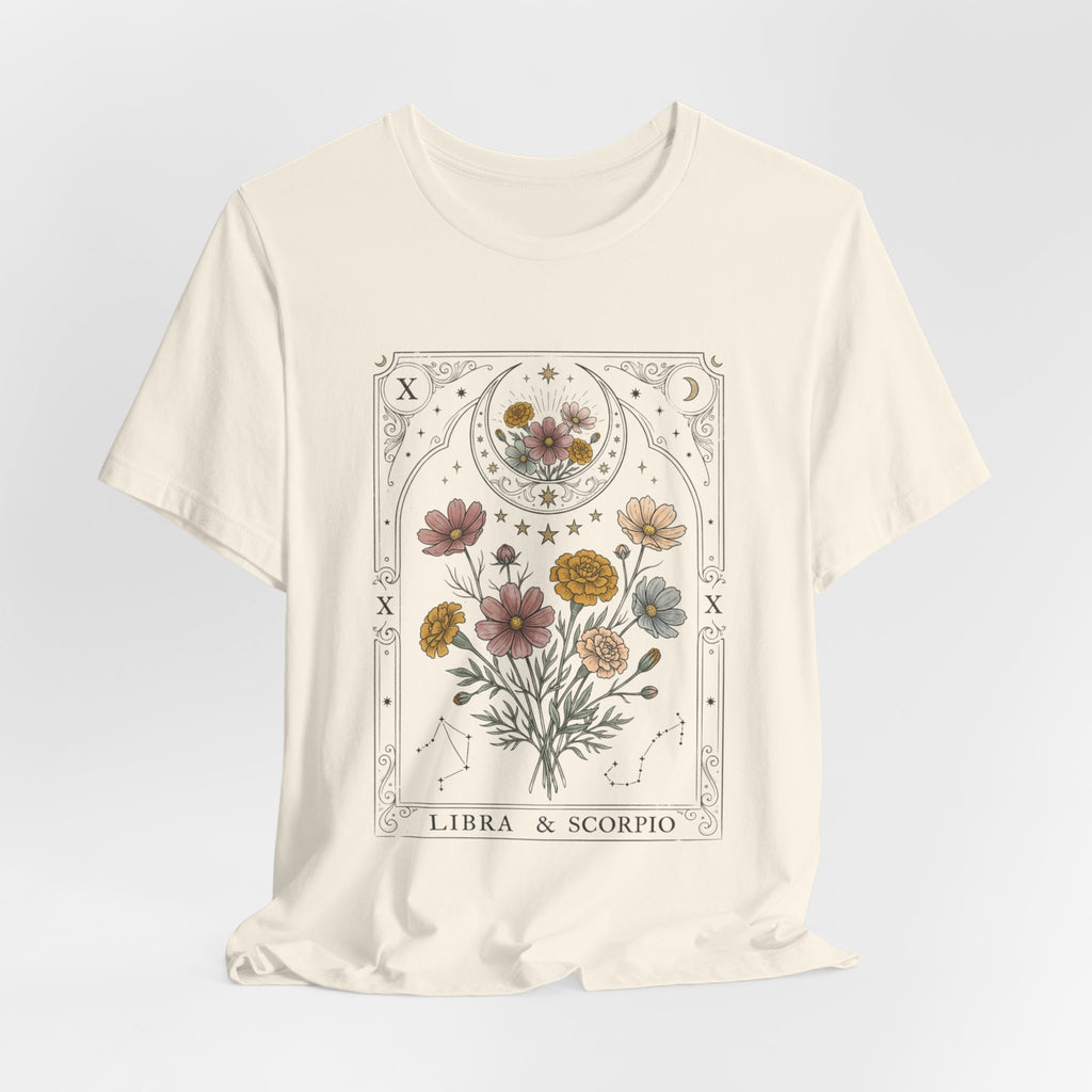 Libra & Scorpio Floral Zodiac T‑Shirt — Botanical Horoscope Tee