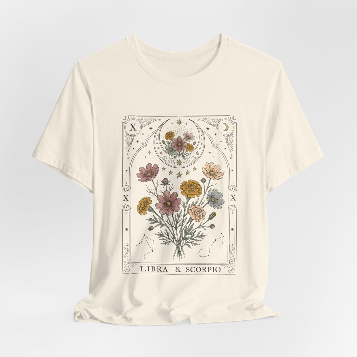 Libra & Scorpio Floral Zodiac T‑Shirt — Botanical Horoscope Tee