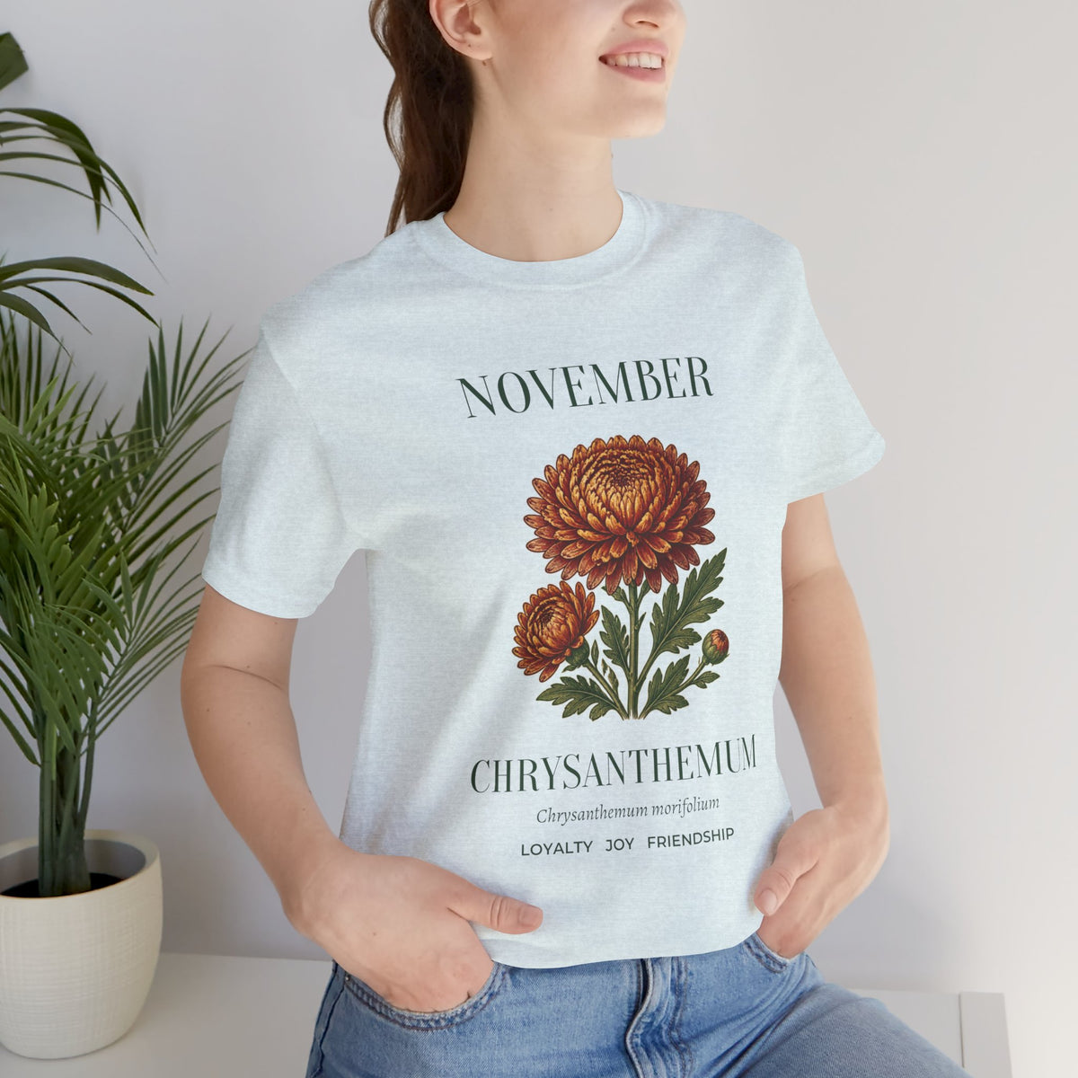November Birth Flower Tee | Chrysanthemum Celestial Design | Birthday Gift