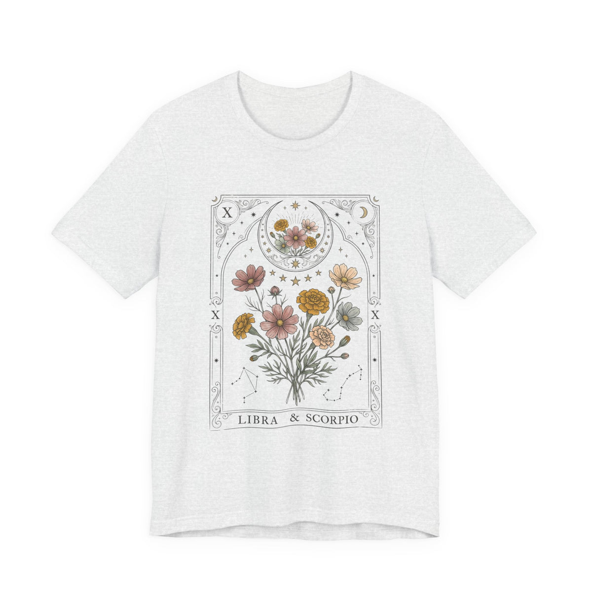 October - Libra & Scorpio Floral Zodiac Birth Flower T‑Shirt — Botanical Horoscope Tee