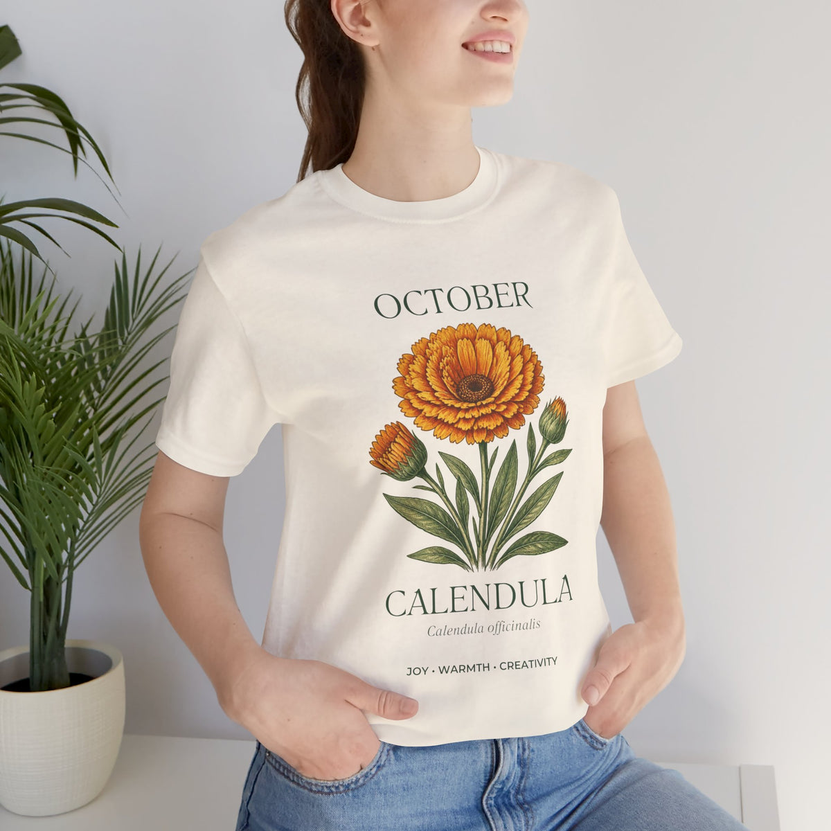 October Birth Flower Tee | Marigold & Cosmos Celestial Design | Birthday Gift