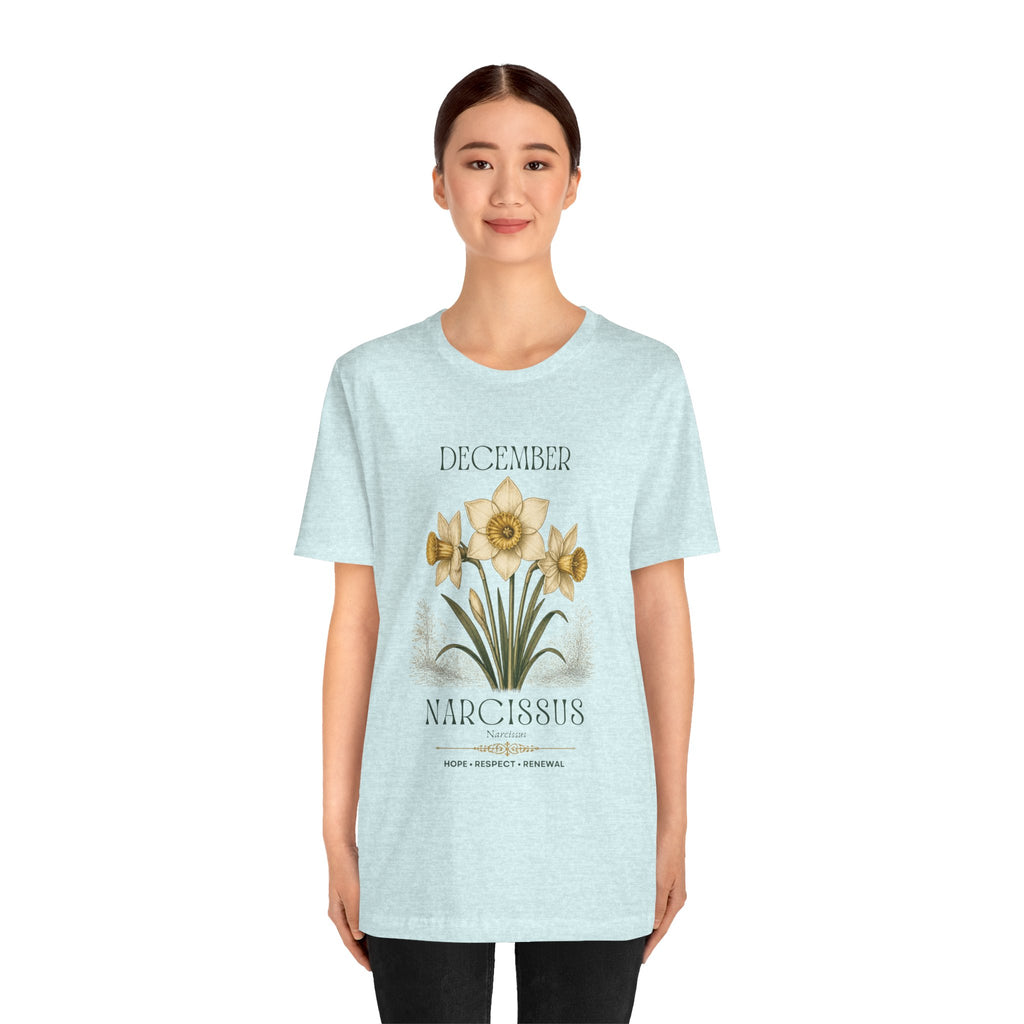 December Birth Flower Tee | Narcissus & Holly Celestial Design | Birthday Gift