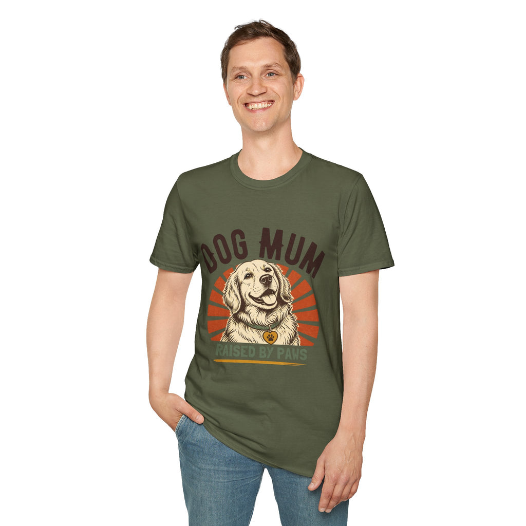 Dog Mum Raised By Paws T-Shirt | Golden Retriever Retro