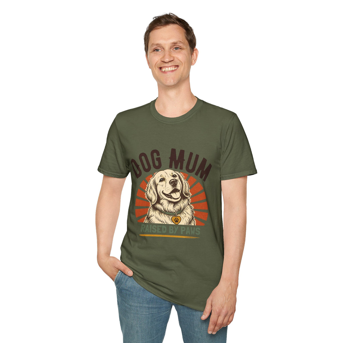 Dog Mum Raised By Paws T-Shirt | Golden Retriever Retro