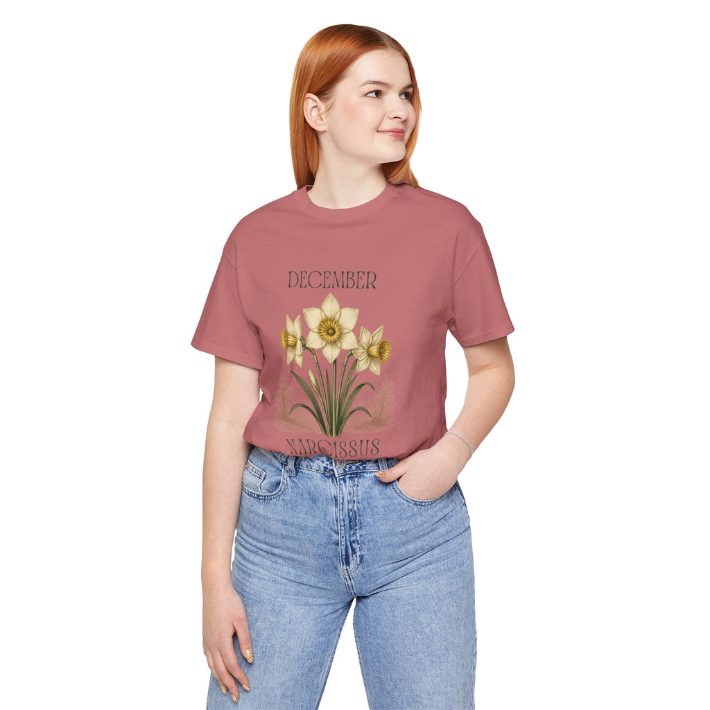 December Birth Flower Tee | Narcissus & Holly Celestial Design | Birthday Gift