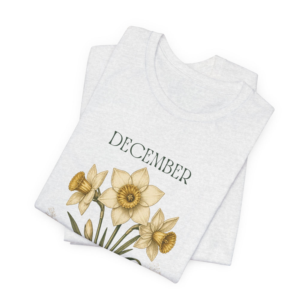 December Birth Flower Tee | Narcissus & Holly Celestial Design | Birthday Gift