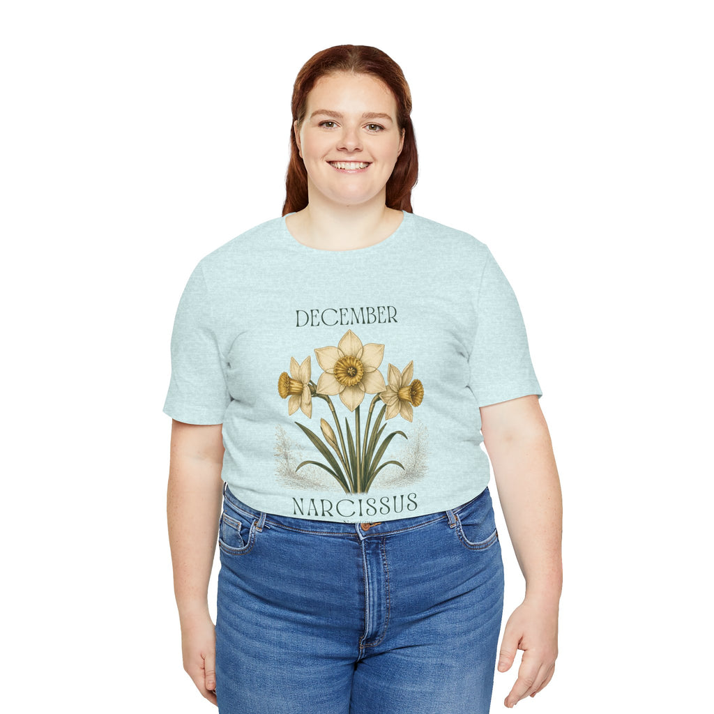 December Birth Flower Tee | Narcissus & Holly Celestial Design | Birthday Gift