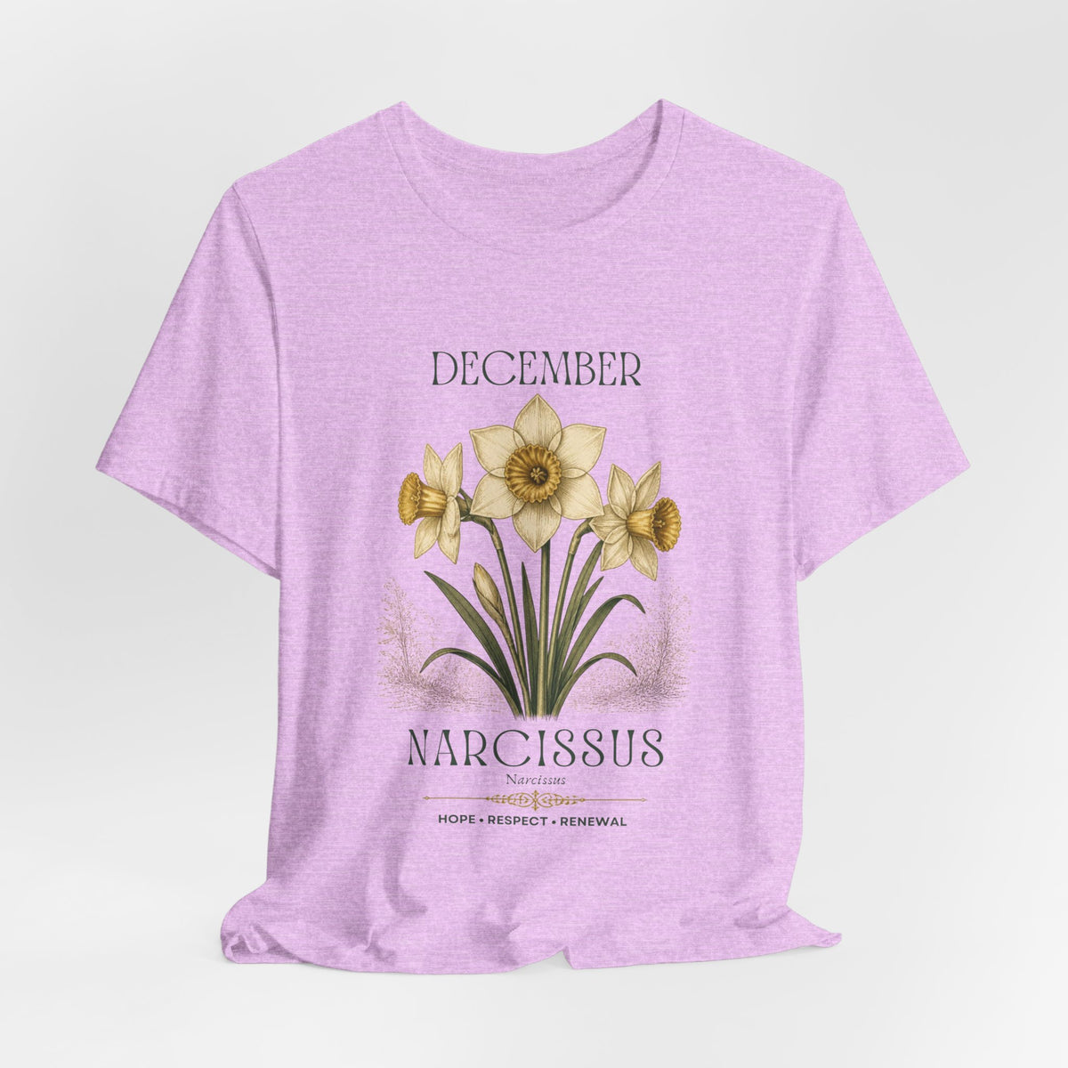 December Birth Flower Tee | Narcissus & Holly Celestial Design | Birthday Gift