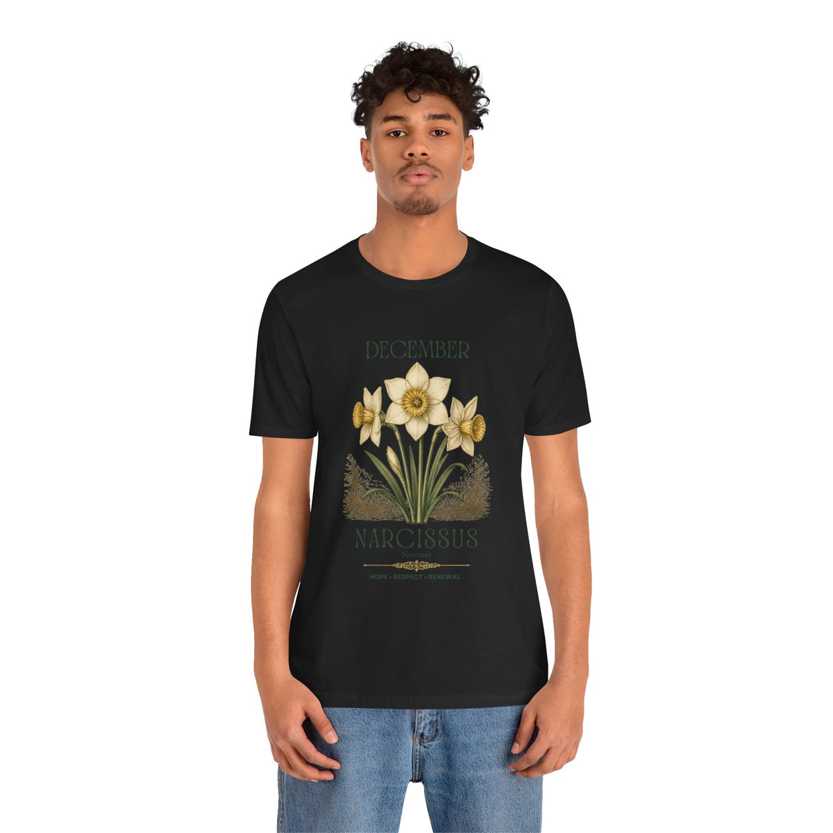 December Birth Flower Tee | Narcissus & Holly Celestial Design | Birthday Gift