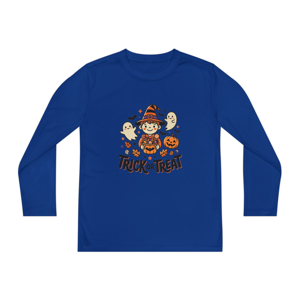 Trick or Treat Witch Kid Long Sleeve Shirt | Halloween Ghosts Pumpkins