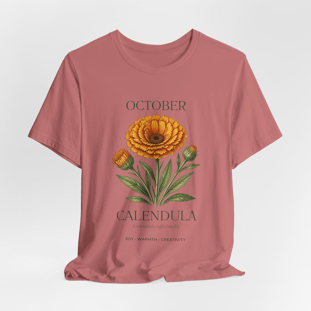 October Birth Flower Tee | Marigold & Cosmos Celestial Design | Birthday Gift