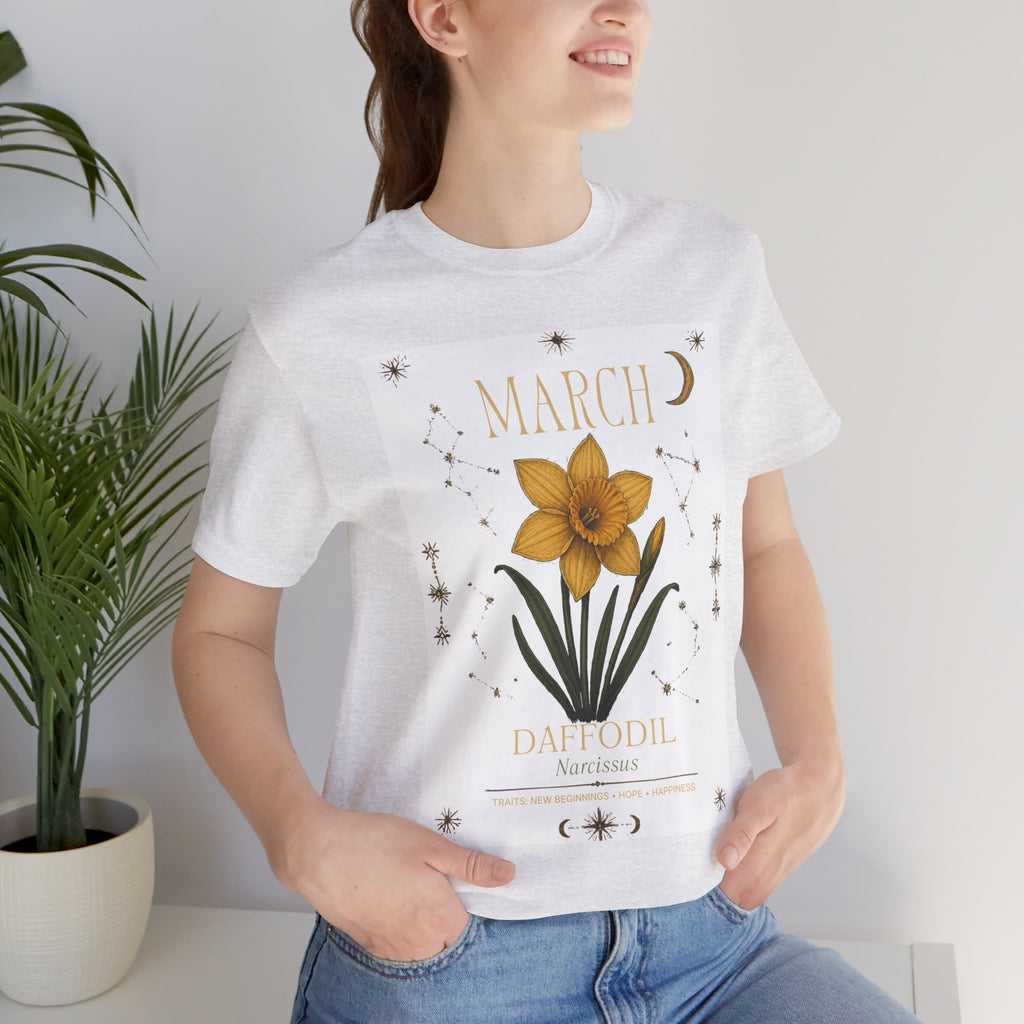 March Zodiac/Celestial aesthetics with birth flower — Birth Month Flower Tee