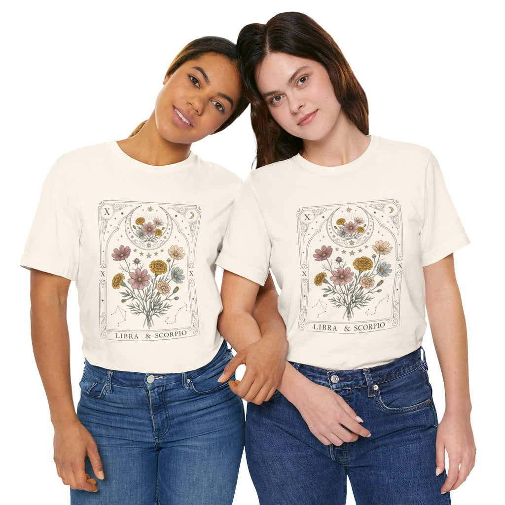 Libra & Scorpio Floral Zodiac T‑Shirt — Botanical Horoscope Tee