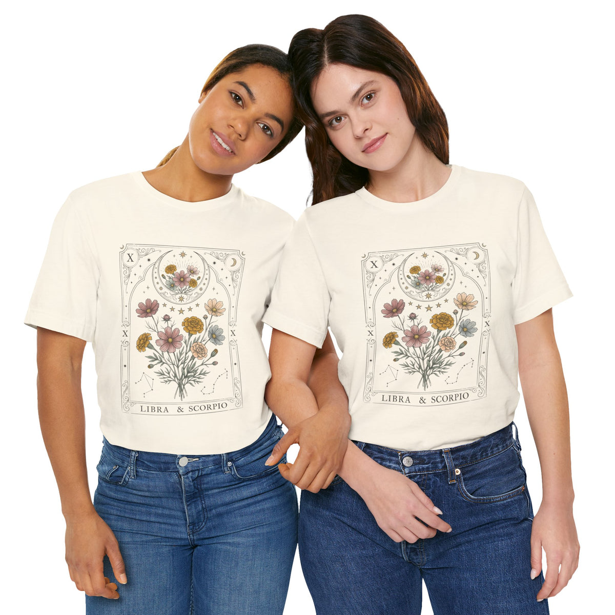 Libra & Scorpio Floral Zodiac T‑Shirt — Botanical Horoscope Tee