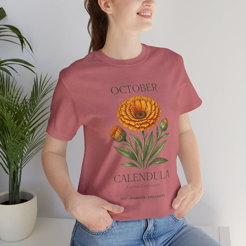 October Birth Flower Tee | Marigold & Cosmos Celestial Design | Birthday Gift