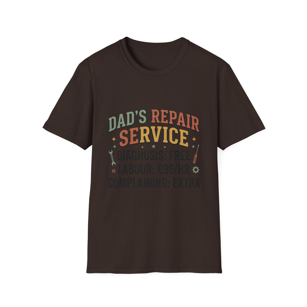 Dad's Repair Service T-Shirt | Funny Handyman Slogan, Tool Graphic